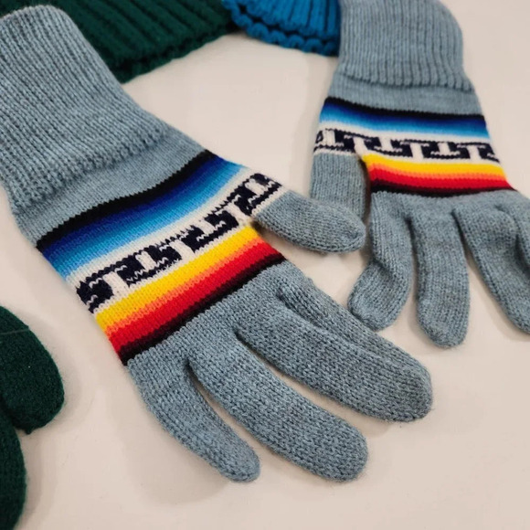 Geometric Beanie  & Gloves Sets Hand Knit Matching OS - Picture 5 of 12